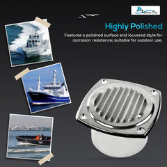 Marine City 304 Stainless Steel Hose Vent, 4” Diameter, Polished Louvered Design