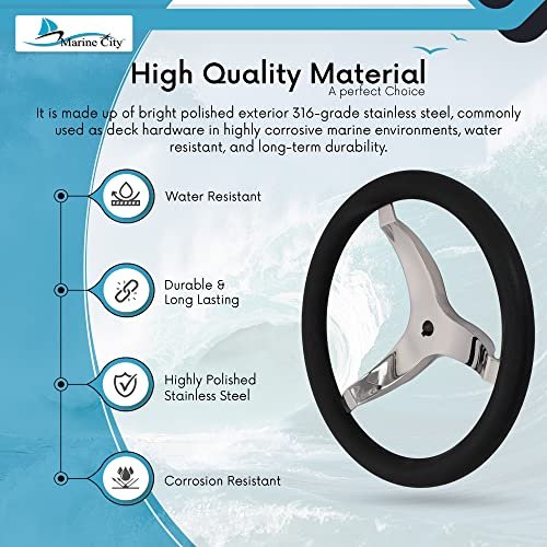 MARINE CITY 3-Spoke Steering Wheel 13-1/2” 316 Stainless Steel with PU Foam Grip