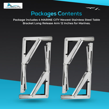 Marine City Soporte de mesa de acero inoxidable más nuevo - Brazo de liberación larga, 12" 330 LB (2 piezas) 