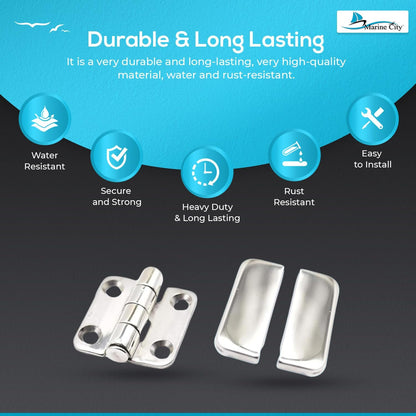 Marine City Stainless Steel Covered Strap Hinges w/ Cap 1-2/5” × 1-1/2” (2 Pcs)