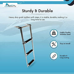 MARINE CITY 3-Step Telescopic Drop Ladder 304 Stainless Steel, Extra-Wide Steps