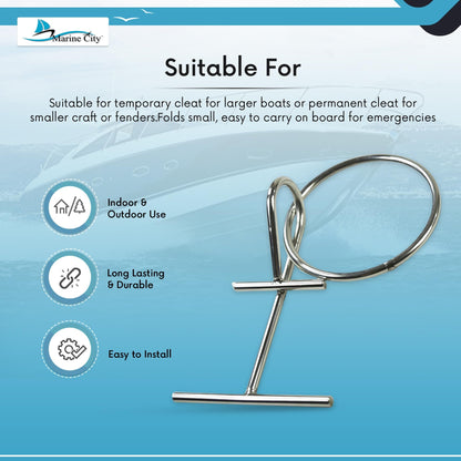 Marine City Stainless Steel Portable Dock Cleat – Heavy-Duty T-Bar O-Ring