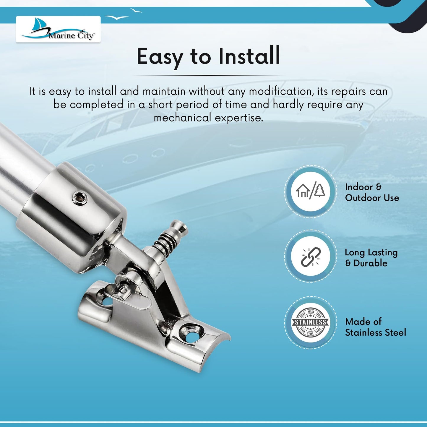 MARINE CITY 316 Stainless Steel Bimini Top Deck Hinge 90° Concave Base (2 Pcs)