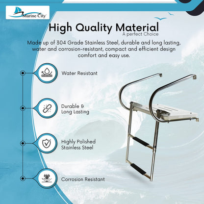 Marine City 304 Stainless Steel Anti-Slip 2-Step Telescoping Swim Ladder