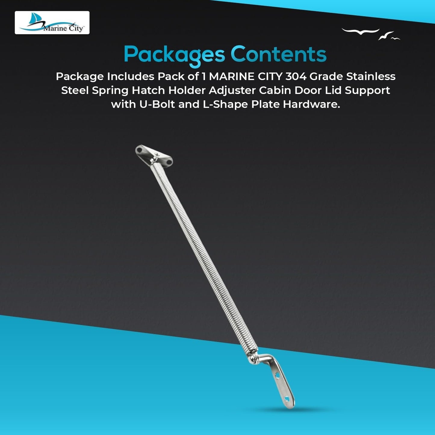 Marine City 10-1/4" Hatch Holder Adjuster–Stainless Steel, with U-Bolt & L-Plate Marine City