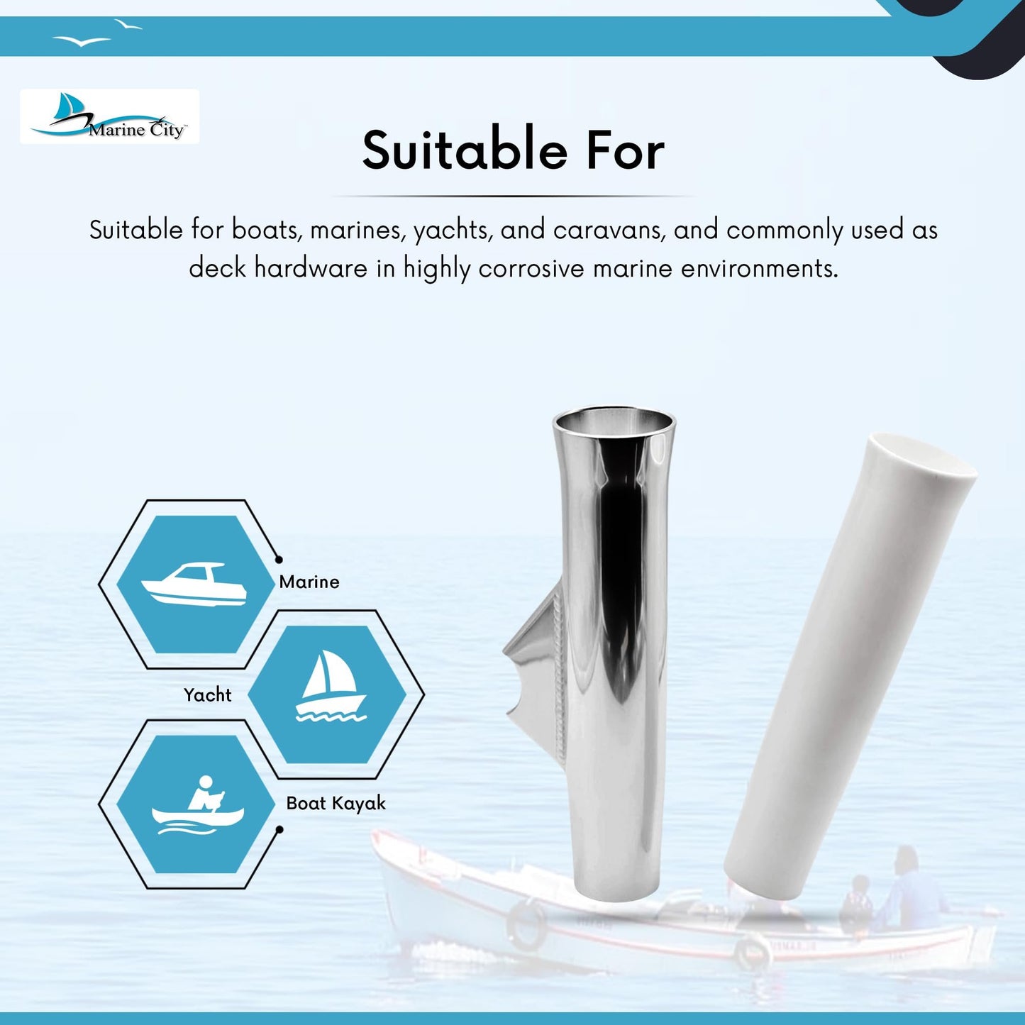 Marine City Adjustable Fishing Rod Holder 10” x 1-1/2” Anodized Aluminum (4 Pcs)