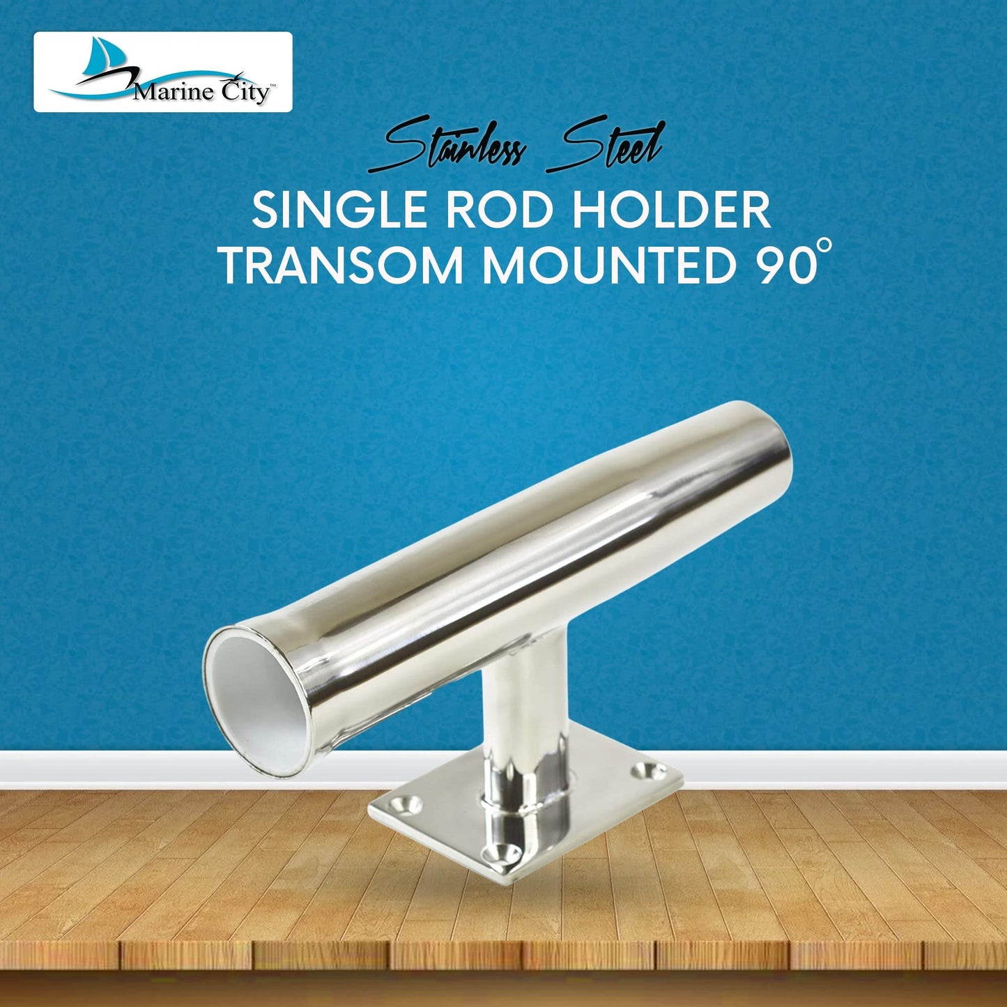 Marine City Tournament Style Single Rod Holder – Stainless Steel, 90° Angle