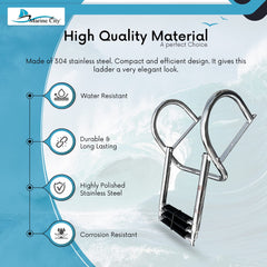 MARINE CITY Escalera telescópica plegable de acero inoxidable, resistente, duradera y resistente, para nadar sobre plataforma, escalera para barco de 3 escalones con cómodos pasamanos