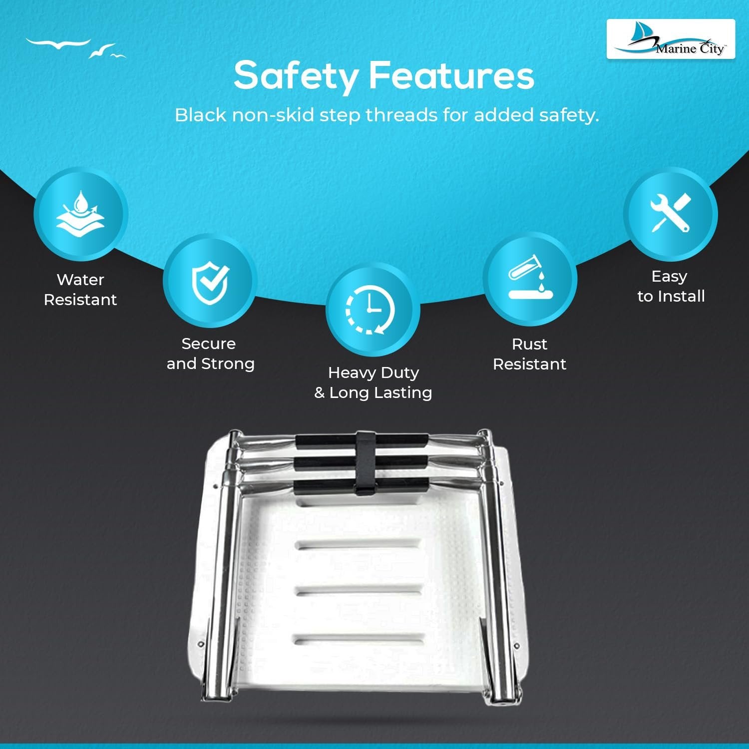 Marine City 304 Stainless Steel 3-Step Telescoping I/B Swim Platform Ladder Marine City Hardware