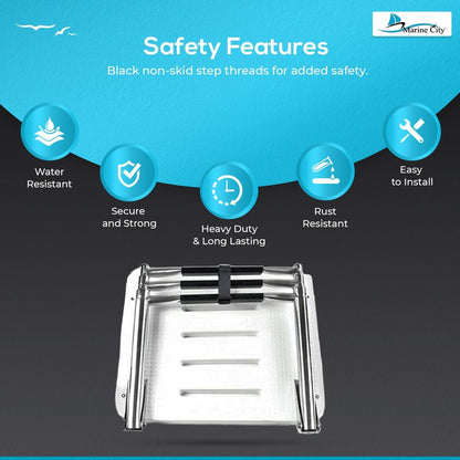 Marine City 304 Stainless Steel 3-Step Telescoping I/B Swim Platform Ladder Marine City Hardware