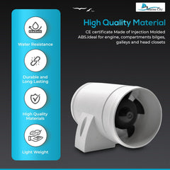 Marine City 12V 3-Inch Hose Bilge Blower – Injection Molded ABS, 158 CFM