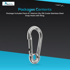 Marine City Carabiner Clip Snap Hook with Ring 4” 316 Stainless Steel, Rustproof