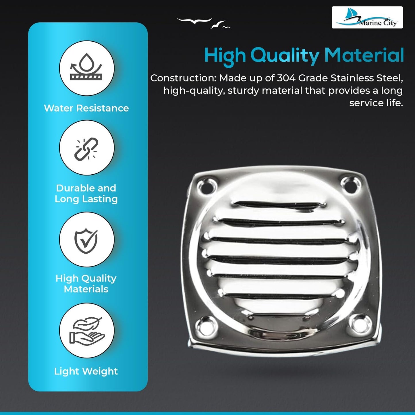 Marine City 304 Stainless Steel Hose Vent, 3” Diameter, Polished Louvered Design