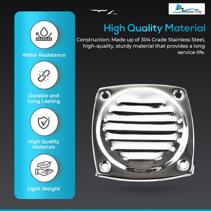 Marine City 304 Stainless Steel Hose Vent, 3” Diameter, Polished Louvered Design