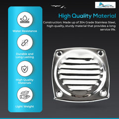 Marine City 304 Stainless Steel Hose Vent, 3” Diameter, Polished Louvered Design