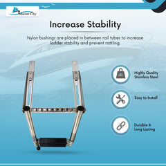 Marine City 3 Step Telescoping Boat Ladder, Stainless Steel, Anti-Slip PVC Steps