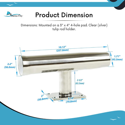 Marine City Tournament Style Single Rod Holder – Stainless Steel, 90° Angle