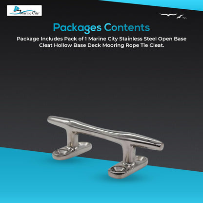 Marine City Open Base Cleat – 316 Stainless Steel, Heavy Duty 4" Mooring Cleat