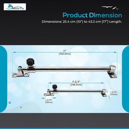 Marine City Stainless-Steel Telescoping Hatch Window Adjuster–Heavy Duty 10”–17” Marine City Hardware