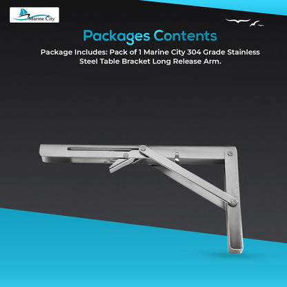 Marine City 304 Stainless Steel Folding Table Bracket – 12” Long Release Arm