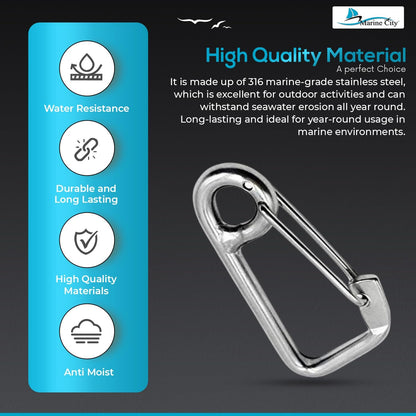 Marine City 316 Stainless Steel Carabiner Spring Snap Hook – 2” for Key
