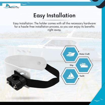 MARINE CITY White Powder Coated Aluminum Life Ring Holder–Fits 7/8” to 1” Rails