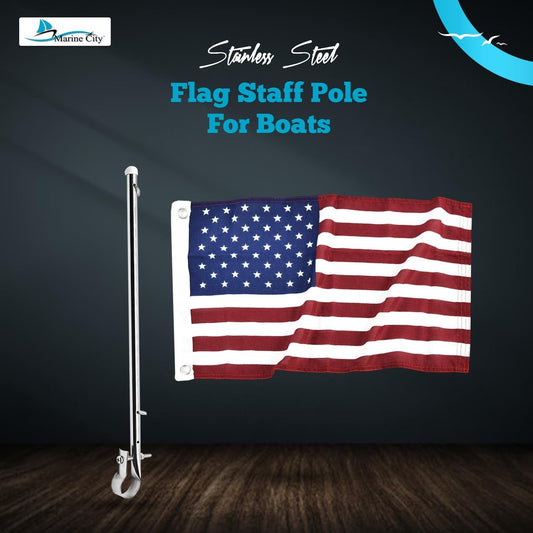Marine City Flagpole with 12"x18" USA Flag – Stainless Steel, Strong & Sturdy Marine City Hardware