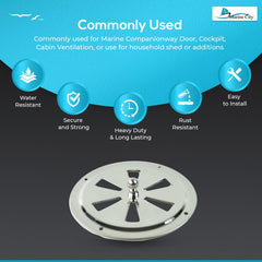 Marine City Ventilación de mariposa con perilla central de acero inoxidable de 4