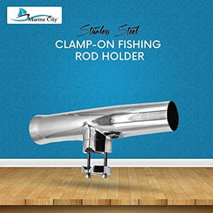 Marine City Stainless Steel Adjustable Clamp-On Fishing Rod Holder–Mirror Finish
