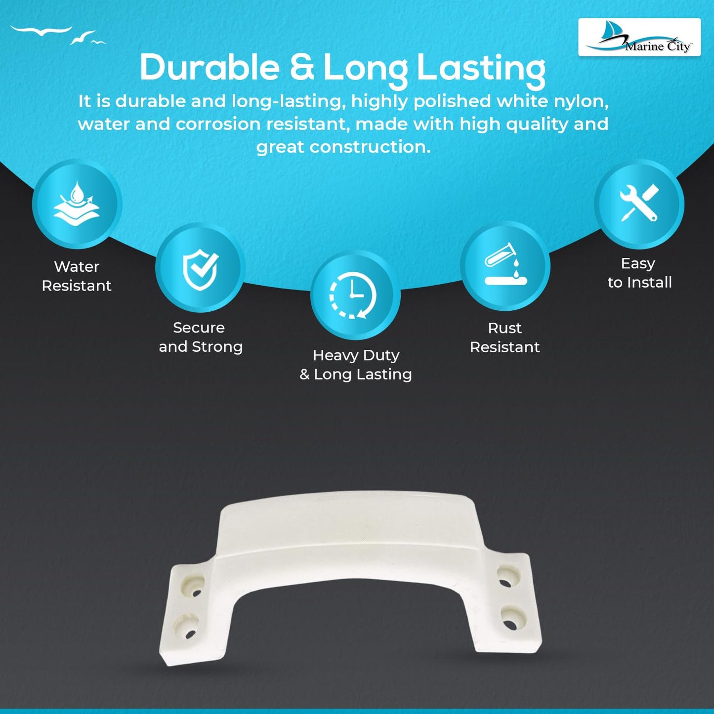 Marine City White Plastic Transom Step Handle – 6-3/8” Width, Glass-Reinforced