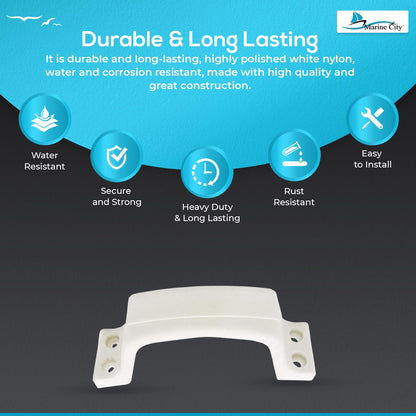 Marine City White Plastic Transom Step Handle – 6-3/8” Width, Glass-Reinforced