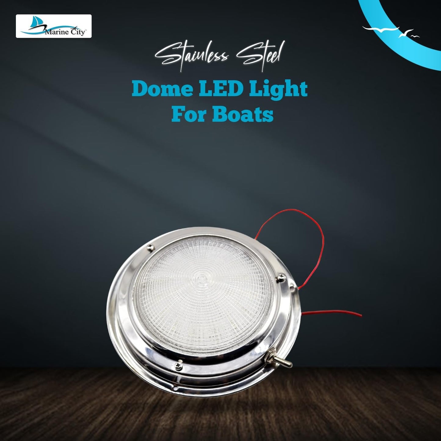 Marine City 304 Stainless Steel LED Dome Light – 4” Lens, 3W, Long Battery Life Marine City