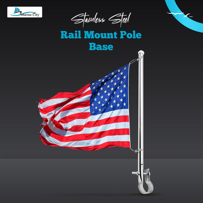 Marine City Stainless Steel Rail Mount Flag Pole Base – 304 Marine Stainless Marine City Hardware