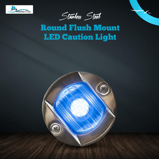 Marine City Flush Mount Blue LED Caution Light 3" – 12V 18W, 304 Stainless Steel