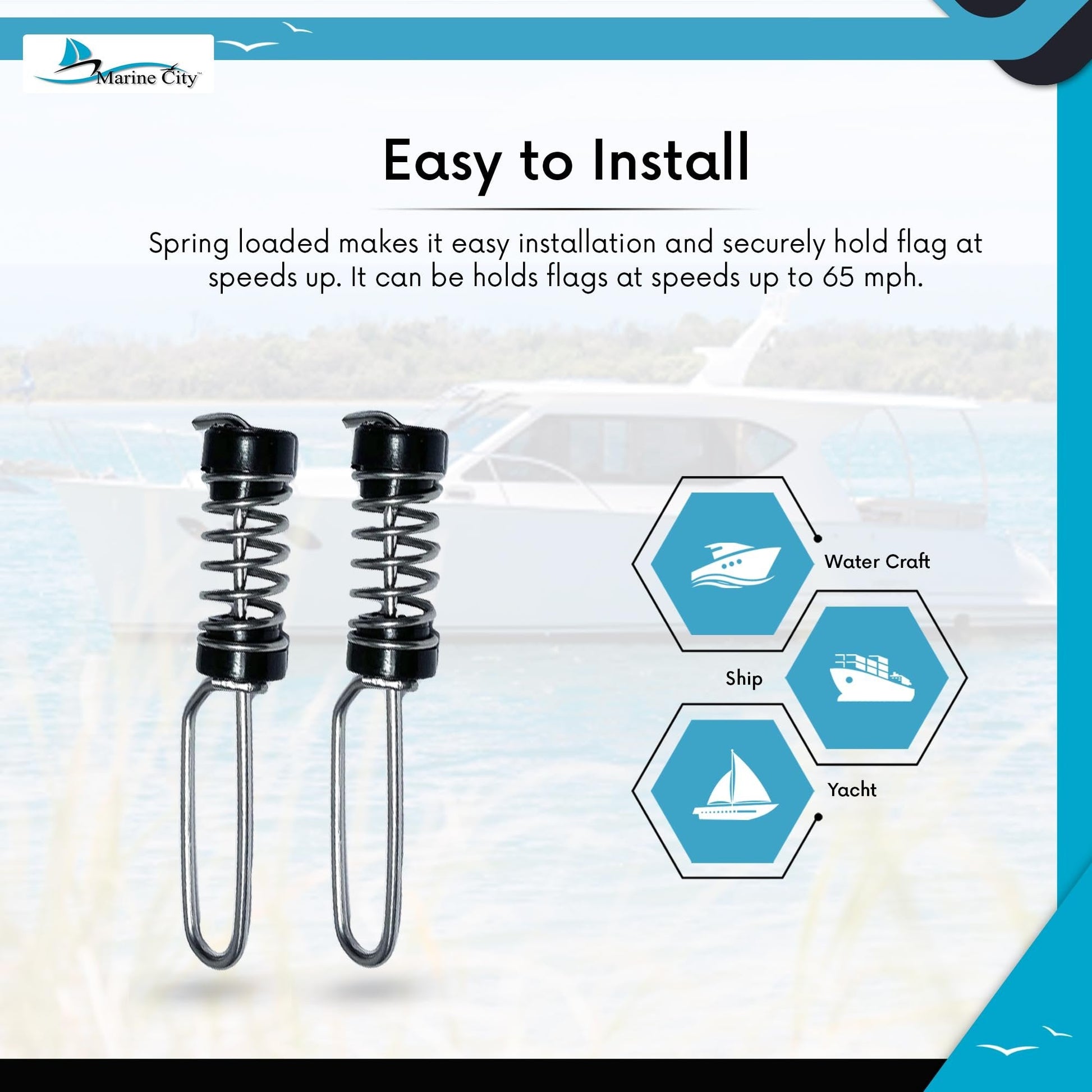 Marine City Deluxe Antenna Flag Clips – 304 Stainless Steel 2-7/8” (Pack of 2) Marine City