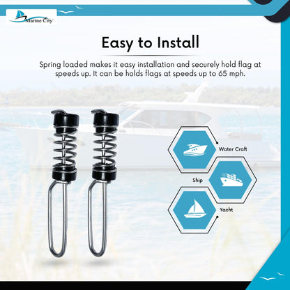 Marine City Deluxe Antenna Flag Clips – 304 Stainless Steel 2-7/8” (Pack of 2) Marine City