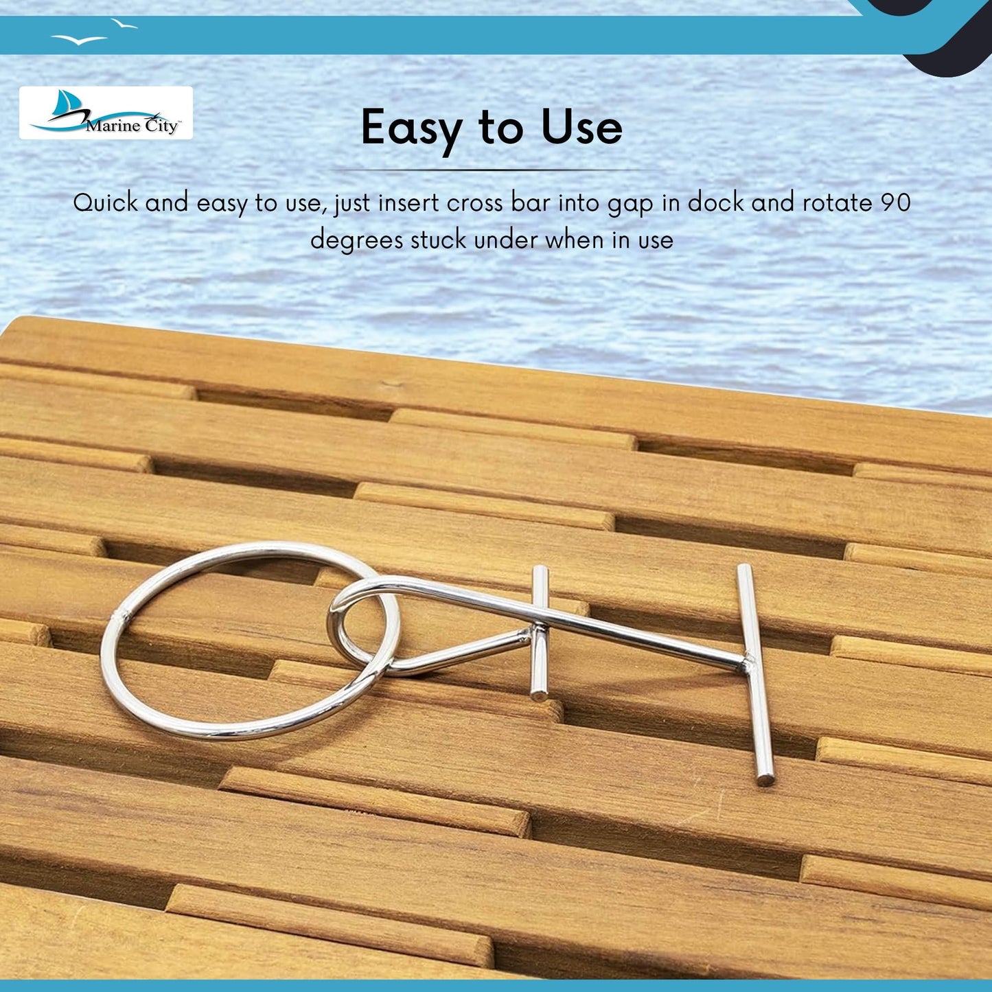 Marine City Stainless Steel Portable Dock Cleat – Heavy-Duty T-Bar O-Ring