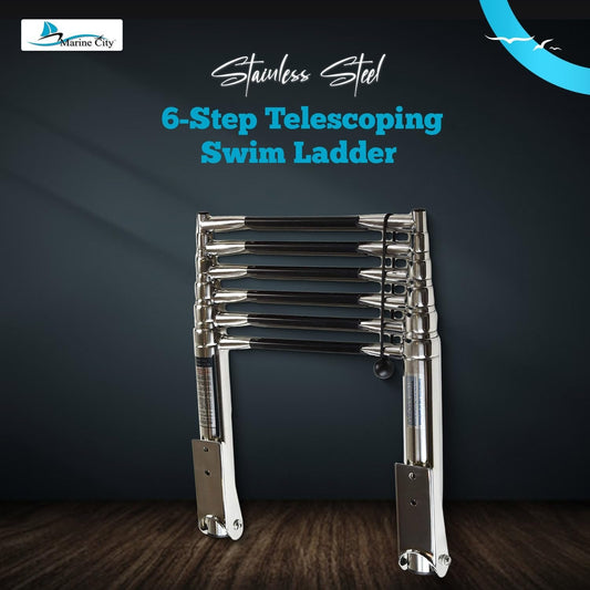 Marine City 6-Step Telescoping Swim Ladder, 304 Stainless Steel, 400 lb Capacity MARINE CITY