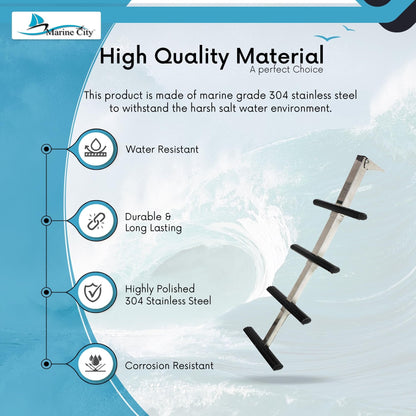 Marine City 4 Step Telescoping Ladder, Stainless Steel, Flip-Up, Anti-Slip Steps Marine City