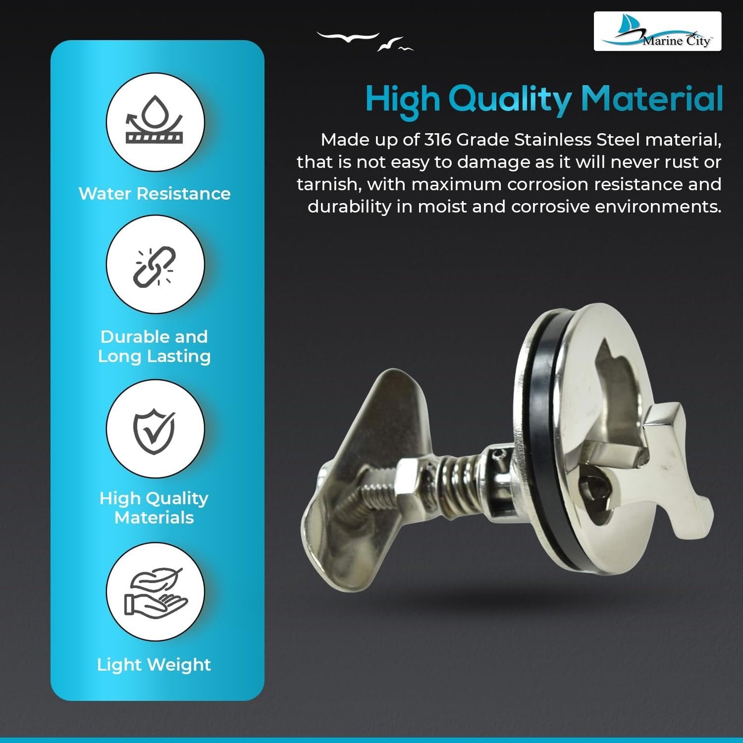 Marine City Stainless Steel Cam Latch – Marine Grade T-Handle, Flush Hatch Lock Marine City