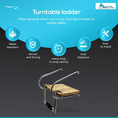 Marine City Stainless Steel 2-Step Swim Teak Platform Telescoping Boat Ladder