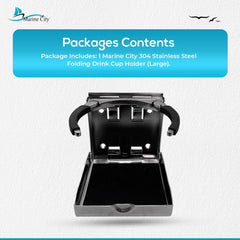 Marine City Adjustable Folding Cup Holder – 304 Stainless Steel Polished (Large)