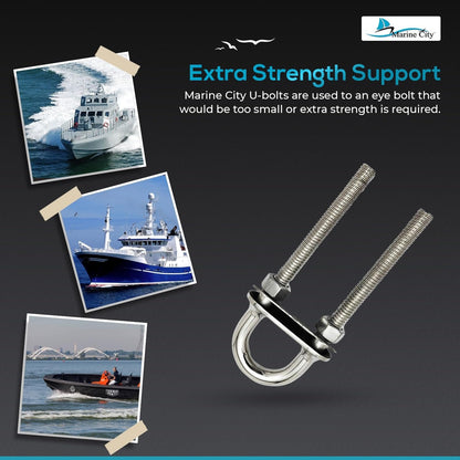 Marine City 3/8" Bow Eye U-Bolt with Welding Plate–304 Stainless Steel 5" Length Marine City