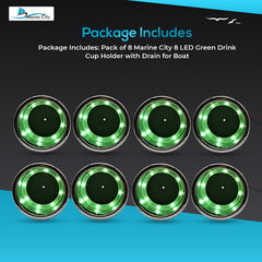 Marine City Stainless Steel LED Drink Cup Holder with 8 Green Lights & Drain