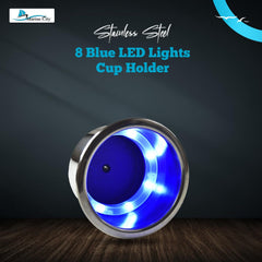Marine City 8 Blue LED 12V Illuminated Stainless Steel Cup Holder with Drain