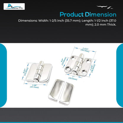 Marine City Stainless Steel Covered Strap Hinges w/ Cap 1-2/5” × 1-1/2” (2 Pcs)