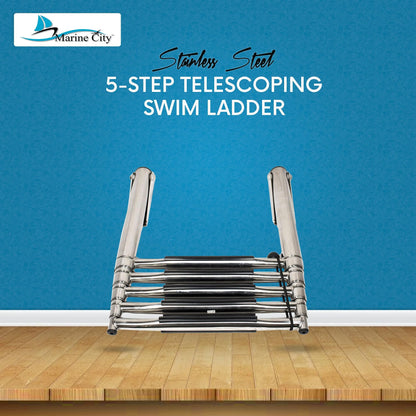 Marine City 5-Step Telescoping Swim Ladder, 304 Stainless Steel, 400 lb Capacity
