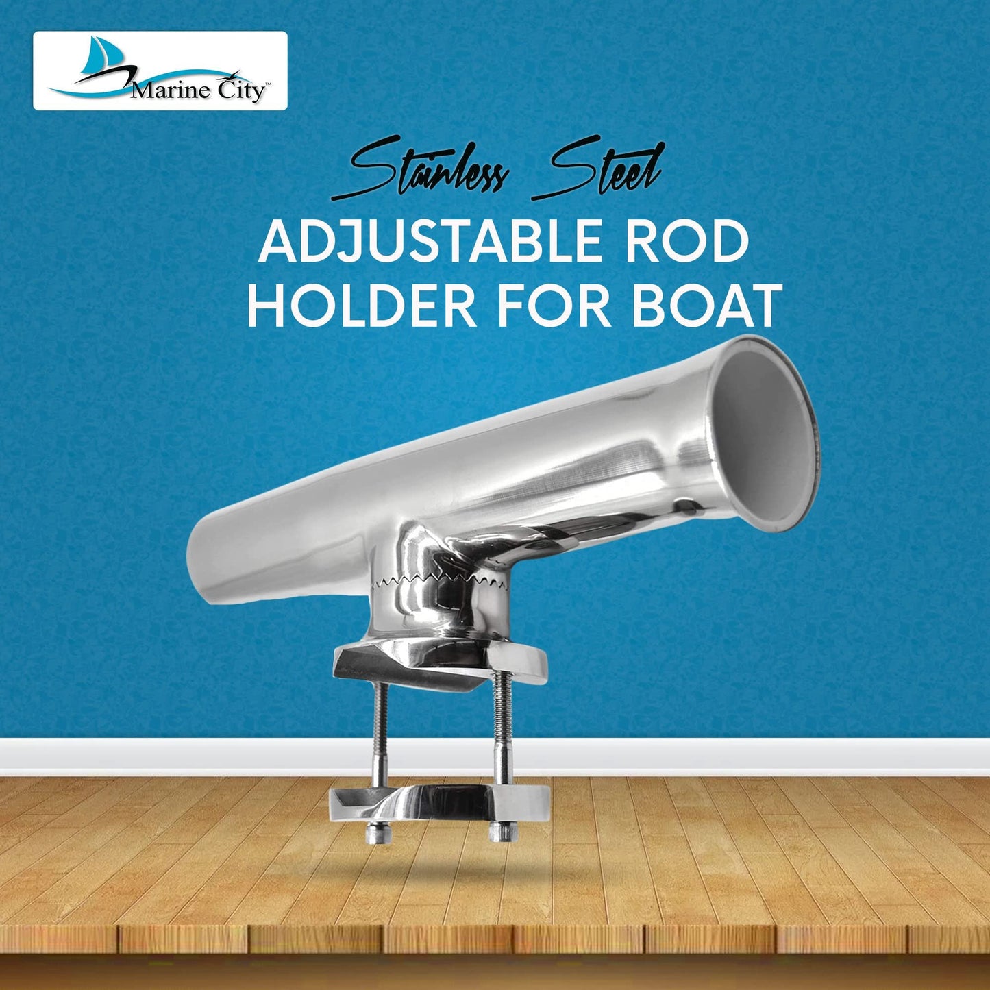 Marine City Stainless Steel Heavy-Duty Clamp-On Adjustable Fishing Rod Holder
