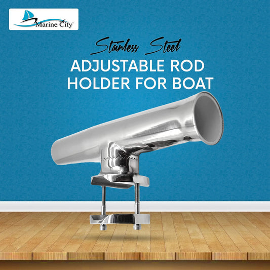 Marine City Stainless Steel Heavy-Duty Clamp-On Adjustable Fishing Rod Holder