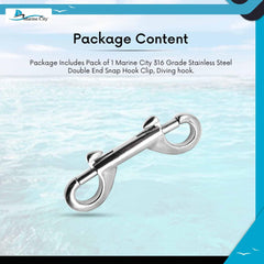 MARINE CITY Gancho de buceo con clip de doble extremo de acero inoxidable 316 de grado marino resistente de 3-1/2